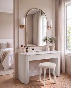 Mazzoni ZOI Lichtbeige (stof Storm 04)/wit beuken onderstel - RONDE GESTOFFEERDE KRUK VOOR KEUKEN/WOONKAMER