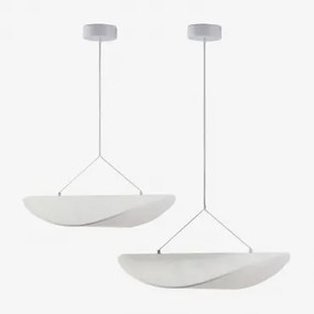 Set Van 2 Hangende Led-plafondlampen Van Zelvon-stof Wit & ↔︎ 60 Cm - ↔︎ 80 Cm - Sklum