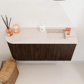 Mondiaz Joya DLux 80cm toiletmeubel ronding links walnut met wastafel faye rechts 1 kraangat meli