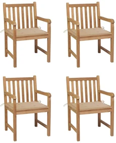 vidaXL Tuinstoelen 4 st met beige kussens massief teakhout