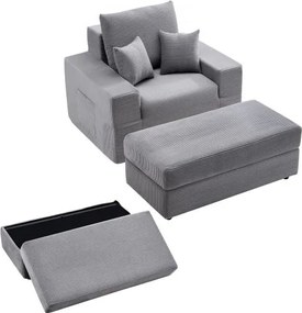 VEVOR Chaise Longue Relaxstoel 1115 mm, Modulaire Loungestoel met Decoratieve Kussens en Armleuningen, Bank met Diepe Zitting en Voetenbank voor Woonkamer Slaapkamer, Leesstoel Gemaakt van Zeer Elastisch Spons