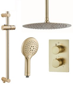 Saniclear Brass inbouwregendouche met 20cm hoofddouche, plafondarm, 2 standen handdouche en glijstang geborsteld messing - mat goud