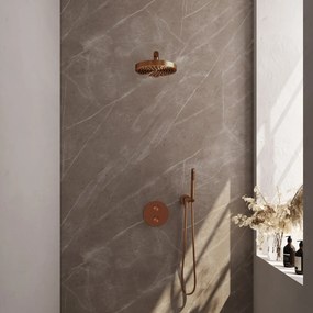Brauer Stripe inbouw regendouche rond met 25cm hoofddouche, rechte muurarm en staafhanddouche set 37 koper geborsteld PVD