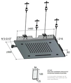 Hotbath Mate M146 inbouw hoofddouche met LED, waterval en spray 50cm geborsteld nikkel