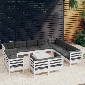 vidaXL 13-delige Loungeset met kussens massief grenenhout wit