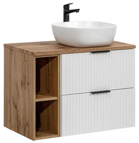 Comad Adele White badkamermeubel 80cm wit mat met 1 waskom en topblad eiken