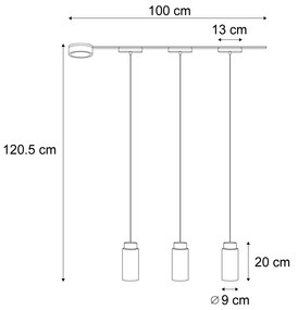 LED Modern railsysteem met 3 hanglampen zwart 1-fase - Magnetic Vance Modern Binnenverlichting Lamp