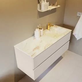 Mondiaz Vica DLux badmeubel 120cm linen 4 lades met wastafel frappe rechts 1 kraangat