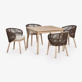Uitschuifbare Eettafelset 100-160x100 Cm Karvia En 4 Tuinstoelen Van Acaciahout En Gevlochten Touw Capri Bruin – Chocolade - Sklum
