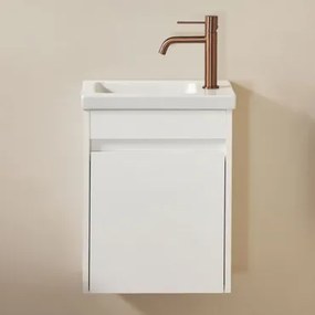 Badkamermeubelset In Hout Met Geïntegreerde Wastafel Narek Wit & Spiegelloze & Rosé Goud ↑20 Cm Met Aftapkraan - Sklum