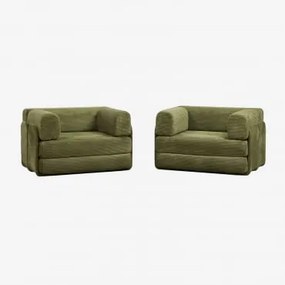 Pack Van 2 Slaapfauteuils Van Fluweel, Vacuüm Verpakt Kyoto Corduroy Army Groen - Sklum