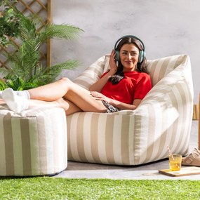 Natalia Outdoor Zitzak Stoel Woven + Poef - Taupe/Wit