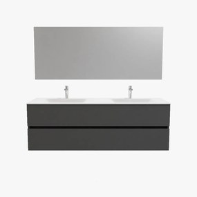 Zaro Valencia Solid Surface badmeubel 150cm mat antraciet 2 kraangaten dubbele spoelbak