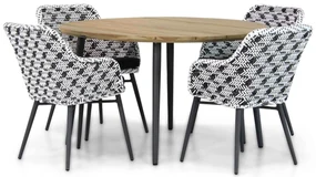 Tuinset Ronde Tuintafel 4 personen 130 cm Wicker Zwart Lifestyle Garden Furniture Crossway/Montana
