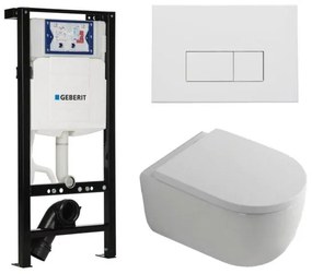 QeramiQ Dely Swirl Toiletset - 36.3x51.7cm - Geberit UP320 plieger inbouwreservoir - 35mm zitting - mat witte metalen bedieningsplaat - rechthoekige knoppen - wit glans SW1381697/SW706191/SW1000767/SW1026256