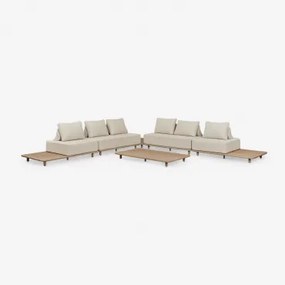 Tuinset Met 4-delige Modulaire Hoekbank Met Bijzettafel En Salontafel 160x95 Cm In Portet Acacia Gardenia Wit - Sklum