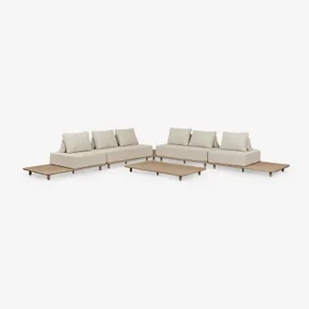 Tuinset Met 4-delige Modulaire Hoekbank Met Bijzettafel En Salontafel 160x95 Cm In Portet Acacia Gardenia Wit - Sklum