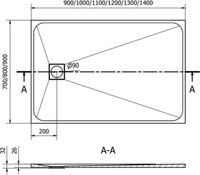 Mexen Bert rechthoekige douchebak SMC 140 x 70 cm, wit - 4K107014
