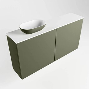 Mondiaz Fowy toiletmeubel 100cm army met legergroene waskom links en kraangat