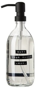 Wellmark Handzeep helder glas zwarte pomp 500ml tekst WASH YOUR HANDS..MUM Zwart label 8719325913217