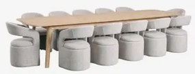 Set Uittrekbare Tafel 220-320x95 Cm Eikenhout Treveris En 12 Stoelen Met Armleuningen In Bouclé Stof Jules Eikenhout - Sklum