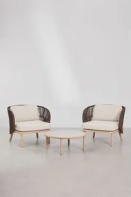 Woonkamerset Met 2 Stoelen Van Gevlochten Touw Capri En Salontafel Van Acaciahout Olivia Bruin – Chocolade - Sklum