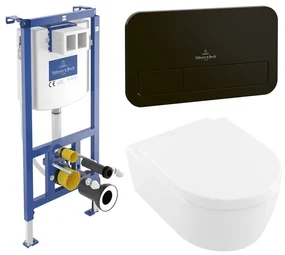 Villeroy & Boch Avento pack wandcloset - directflush - diepspoel - met inbouwreservoir - bedieningsplaat zwart mat - Ceramic+ stone white 92242700 / 922490AN / 5656HRRW
