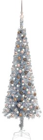 vidaXL Kerstboom met LED's en kerstballen smal 180 cm zilverkleurig