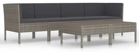 vidaXL 6-delige Loungeset met kussens poly rattan grijs