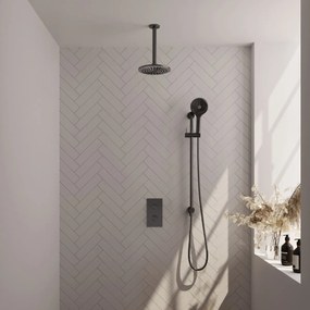 Brauer Gunmetal Edition complete inbouw regendouche met 3 standen handdouche, plafondarm, glijstang en hoofddouche 20cm set 47 gunmetal geborsteld PVD