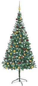 vidaXL Kunstkerstboom met LED's en kerstballen en dennenappels 210 cm