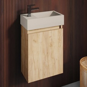 Fontana Crest toiletmeubel warm eiken 40x22cm met beige fontein links