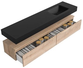 Zaro Alan badmeubel 190cm washed oak 2 lades met vrijhangende wastafel cloud rechts zonder kraangat urban