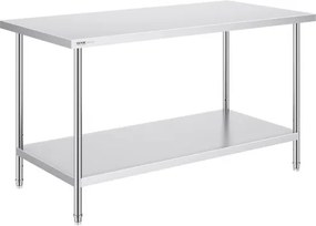 VEVOR RVS-werktafel, robuuste metalen werktafel met 3 verstelbare hoogtes, commercieel werkstation voor keuken, garage, restaurant, achtertuin 762 x 1524 x 864 mm