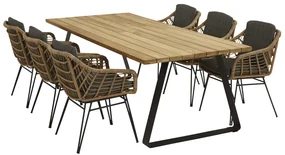 4 Seasons Outdoor Cottage eetset met Basso tafel teak blad 240 cm Tuinset houtkleur weerbestendig