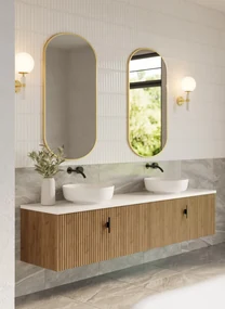 Muebles Ezra badmeubel ribbelfront 200cm warm eiken met wit toppaneel zonder waskom