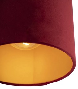 Stoffen Plafondlamp met velours kap rood met goud 20 cm - Combi zwart Klassiek / Antiek E27 rond Binnenverlichting Lamp