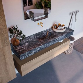 Mondiaz Alan DLux badmeubel 150cm washed oak 1 lade met wastafel lava midden zonder kraangat