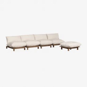 4-delige Modulaire Tuinligbank Met Poef Van Acaciahout Brina Beige – Crème - Sklum