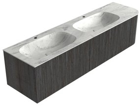 Mondiaz Kurve-dlux 175cm badmeubel ronding rechts shadow met 2 lades en 1 deur en wastafel stor small dubbel/links 2 kraangaten opalo