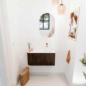 Mondiaz Joya 80cm toiletmeubel ronding links walnut met wastafel faye rechts zonder kraangat talc