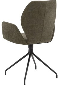 Goossens Eetkamerstoel Hera groen stof met armleuning, modern design