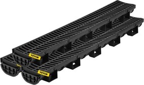 VEVOR Afvoergoot, gootafvoer met kunststof rooster, 14,5 x 8 x 100 cm HDPE vloergoot, garagevloerafvoer, 3 x 39 gootafvoerrooster, met 3 eindkappen, voor tuin, oprit, set van 3