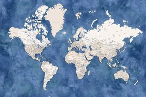 Kaart Blue and beige watercolor detailed world map, Blursbyai