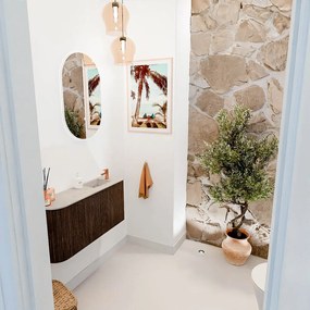 Mondiaz Joya DLux 80cm toiletmeubel ronding links walnut met wastafel faye rechts 1 kraangat opalo