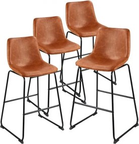 VEVOR Barkrukken Set van 4 (945 mm hoog) Keukenstoelen PU-leren barkrukken met rugleuning en metalen frame, bistrostoel (draagvermogen 149,7 kg) Keuken Eetkamer Keuken Eiland Bar, Bruin