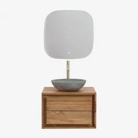 Jabari Zwevend Badkamermeubelset Van Teakhout Teakhout & Rond Grijs Cement Ø40 Cm Tarsis & Vierkant Led En Anticondens 75x75 Cm Riben & - Sklum