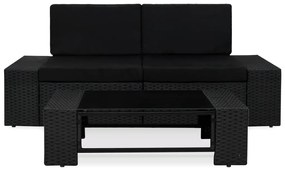 vidaXL 3-delige Loungeset poly rattan zwart