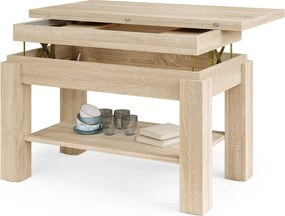 BRAVO sonoma eiken – uitschuifbare en in hoogte verstelbare salontafel, tafel met plank
