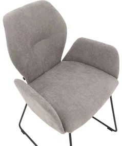 Goossens Eetkamerstoel Hera lichtgrijs stof met armleuning, modern design